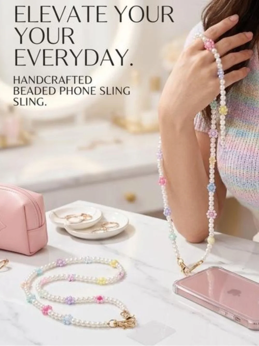 Pearl beaded phone sling chain